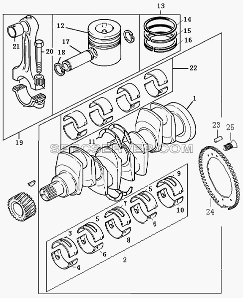 1S10411000101 Двигатель в сборе (коленчатый вал, поршень и шток) для BJ1041, BJ1069 (Ollin) (список запасных частей)