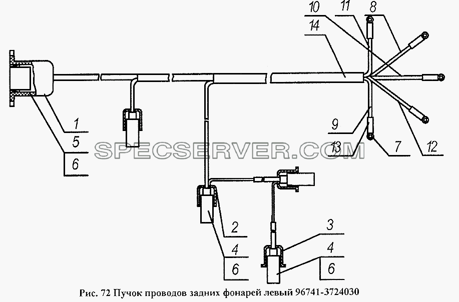 Пучок проводов задних фонарей левый 96741-3724030 для НефАЗа-96741 (список запасных частей)