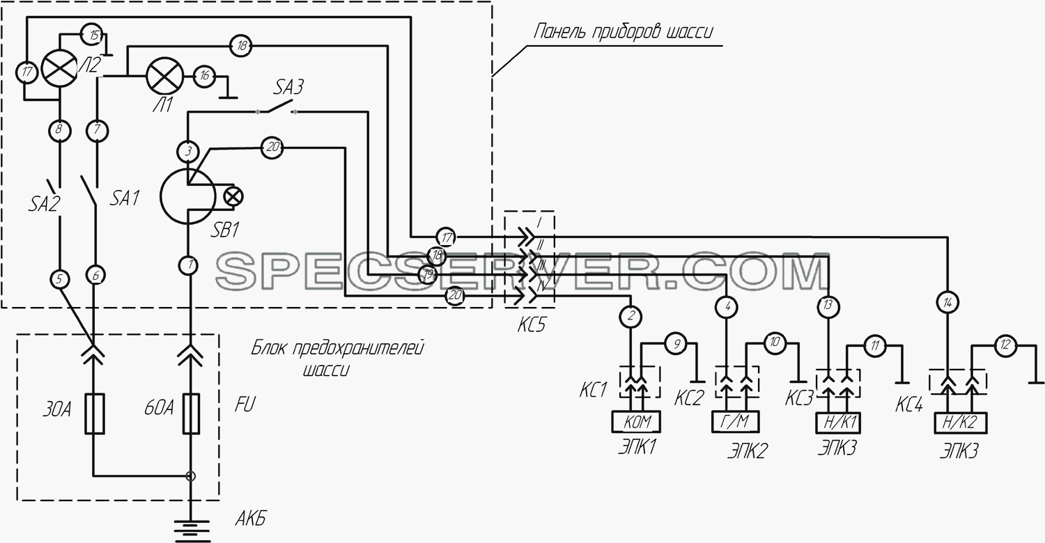 66063N-3729010 Э4 Схема электрическая соединений (с насосом) для НефАЗа-66063 (64, 65) (список запасных частей)