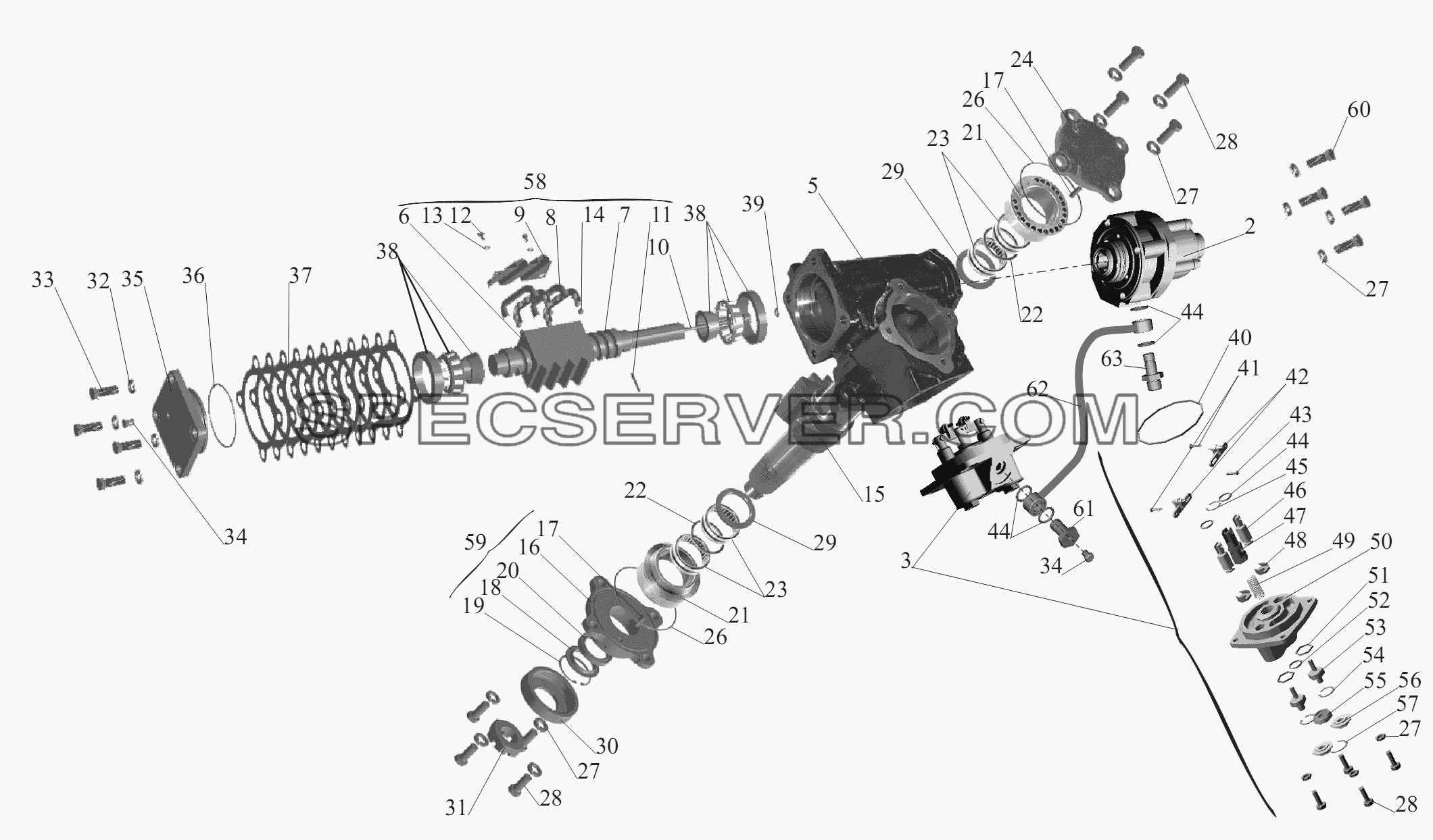 Механизм рулевой 64221-3400010-10 для МАЗ-6430A8 (5440A8, 5440A5) (список запасных частей)
