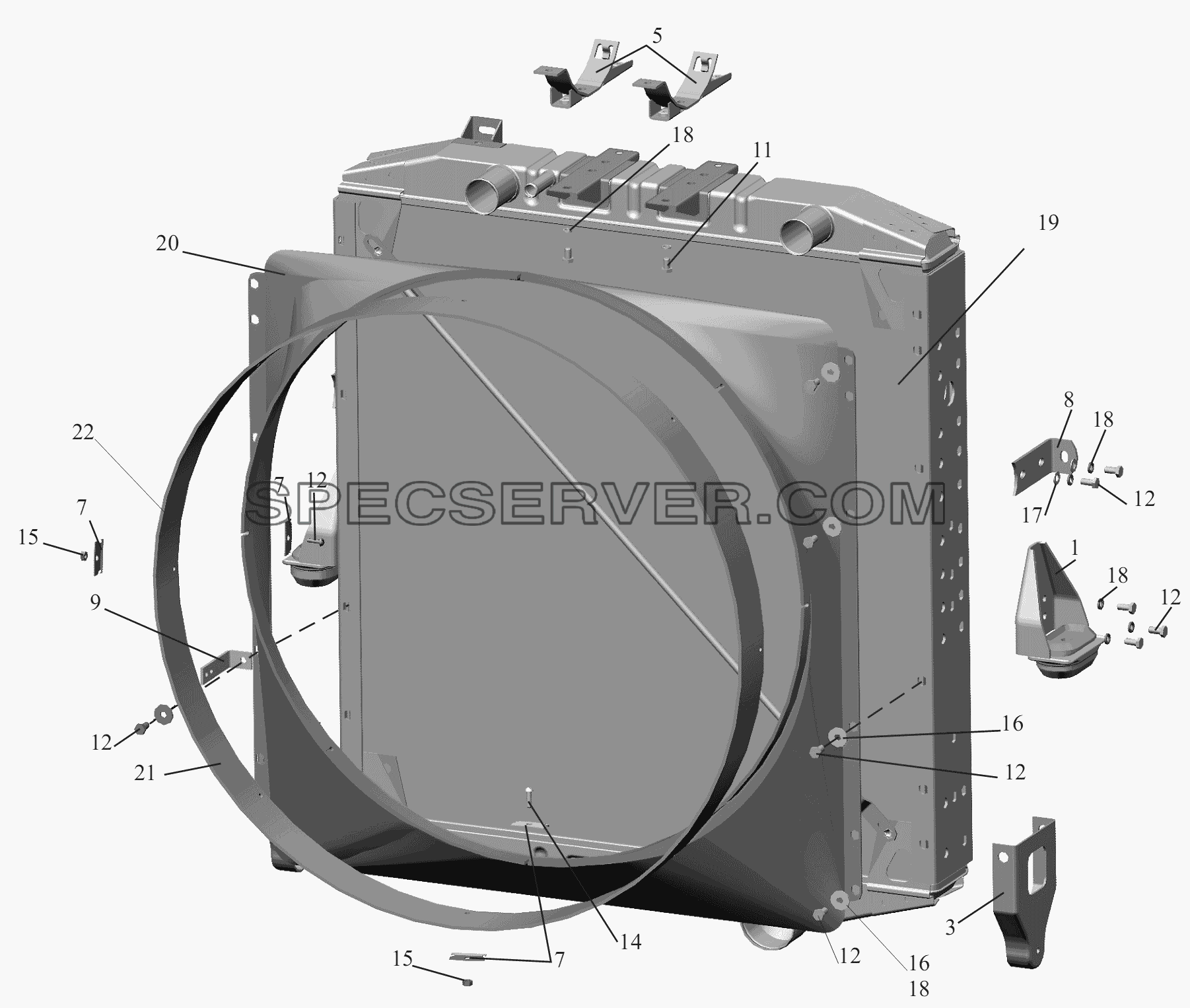 Радиатор с кожухом 6501A5-1301009, (-700) для МАЗ-6430A8 (5440A8, 5440A5) (список запасных частей)