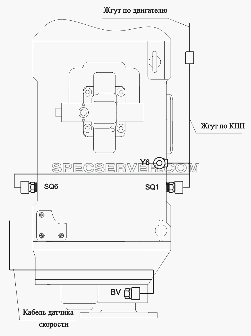 Расположение разъемов и элементов электрооборудования на КПП МЗКТ 65151 для МАЗ-6430A8 (5440A8, 5440A5) (список запасных частей)