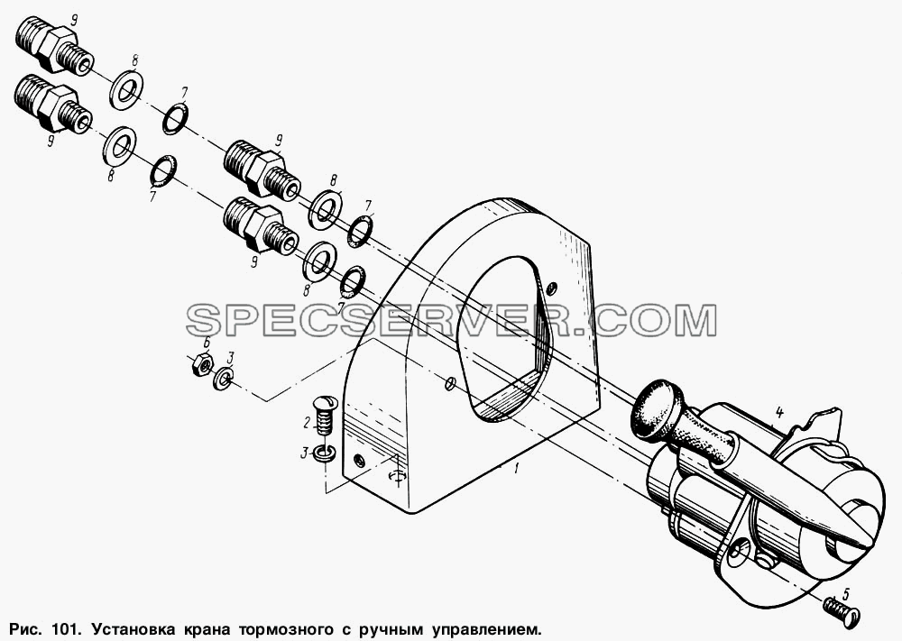 Установка крана тормозного с ручным управлением для МАЗ-54321 (список запасных частей)