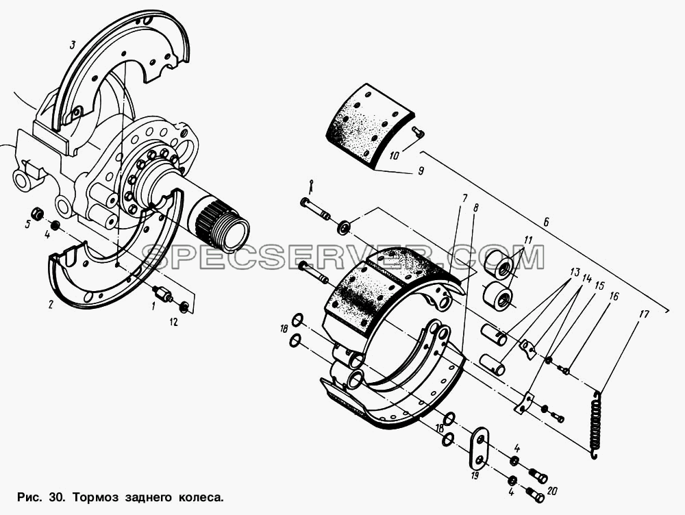 Тормоз заднего колеса для МАЗ-54321 (список запасных частей)