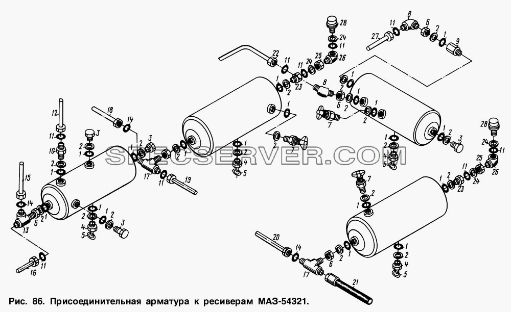 Присоединительная арматура к ресиверам МАЗ-54321 для МАЗ-54321 (список запасных частей)
