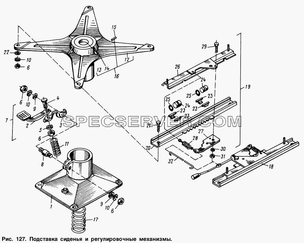 Подставка сиденья и регулировочные механизмы для МАЗ-54321 (список запасных частей)