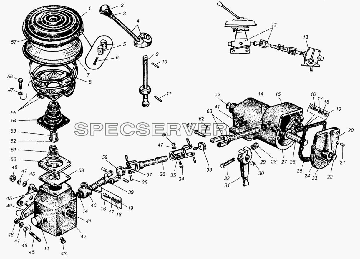 Рычаг и механизмы переключения передач МАЗ-504В для МАЗ-504В (список запасных частей)