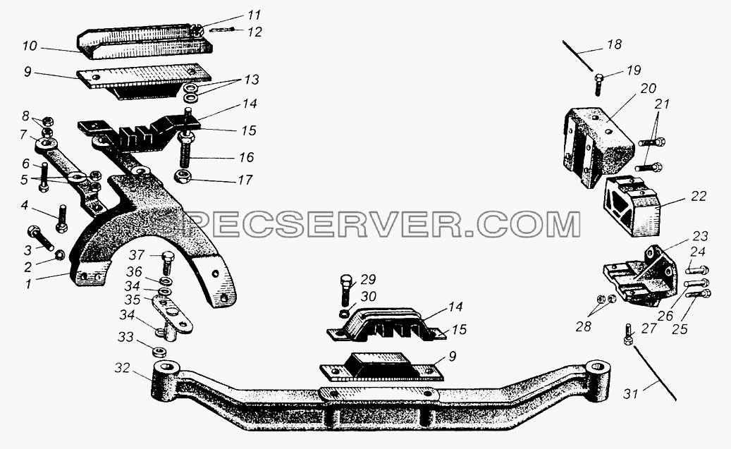 Крепление силового агрегата для МАЗ-504В (список запасных частей)