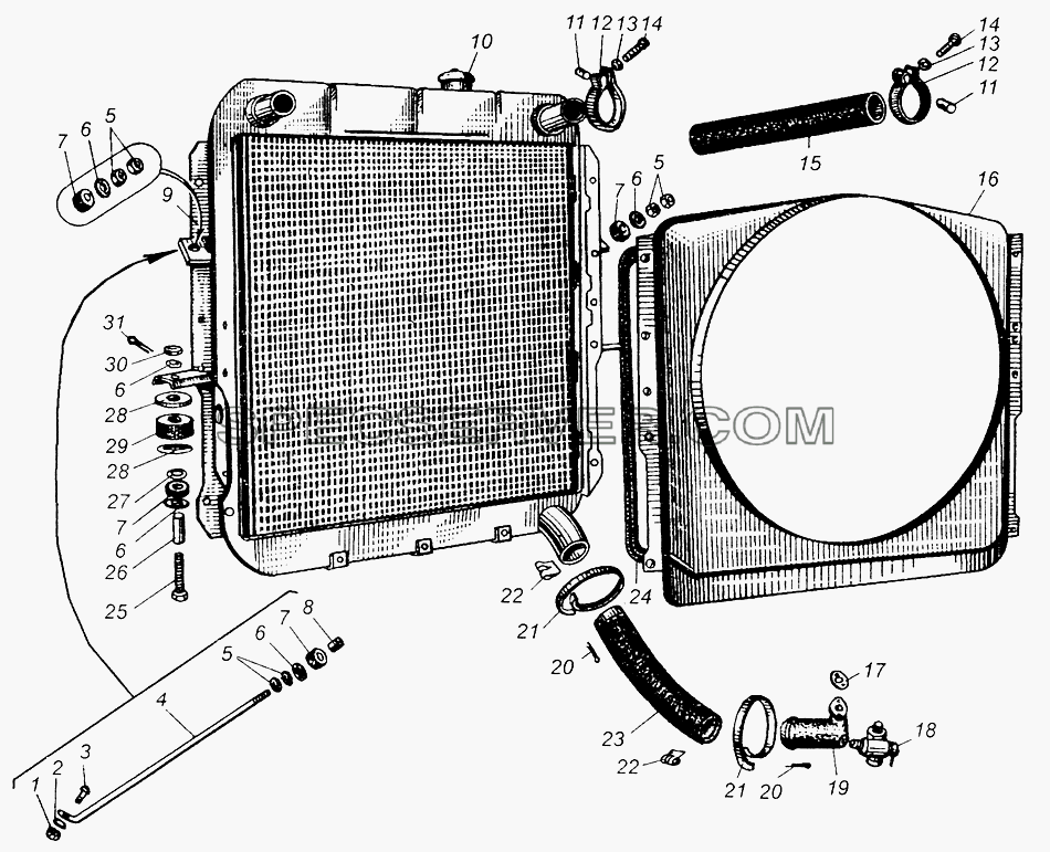 Радиатор и его крепление для МАЗ-504В (список запасных частей)