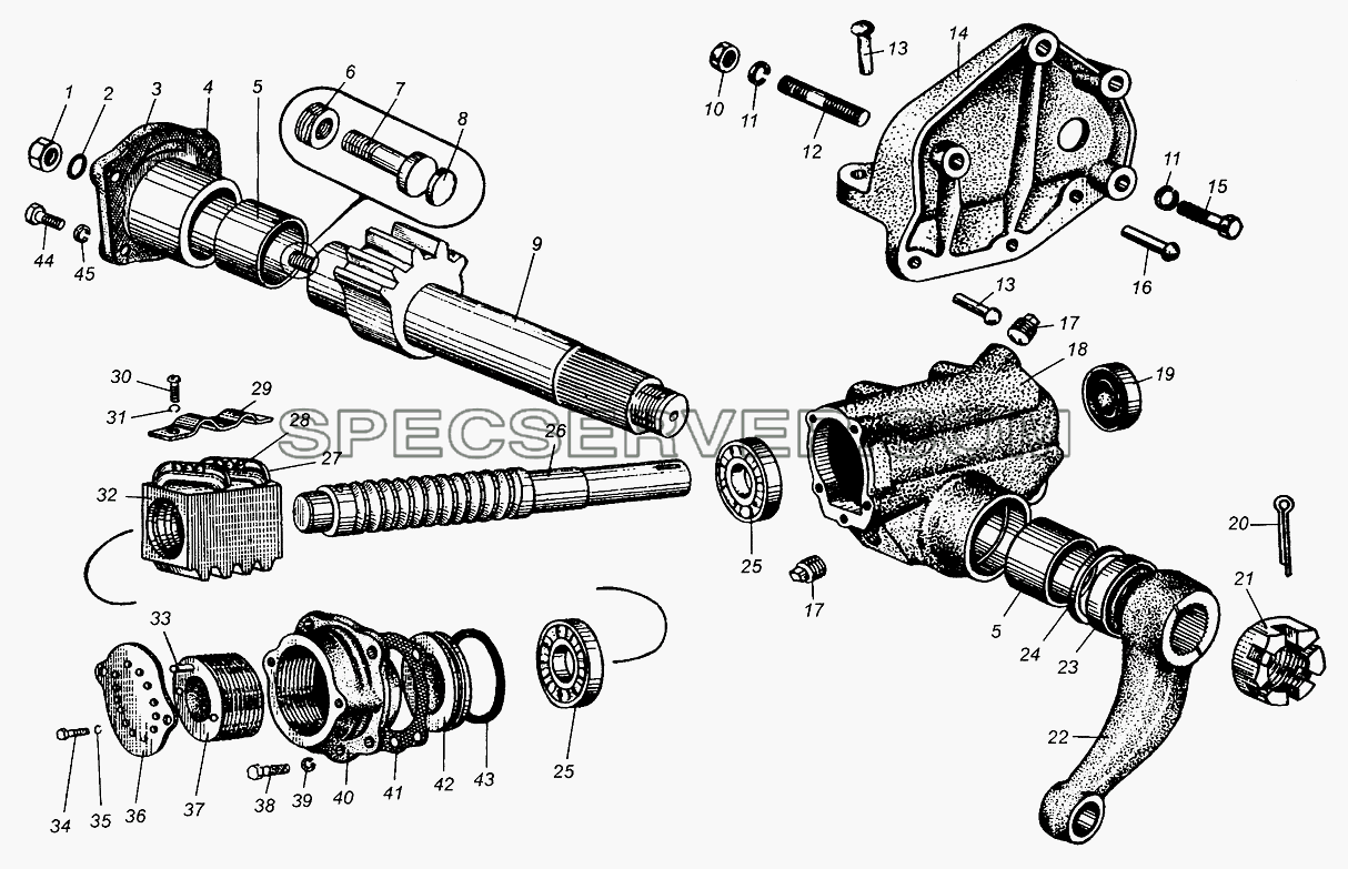 Механизм рулевой для МАЗ-504В (список запасных частей)