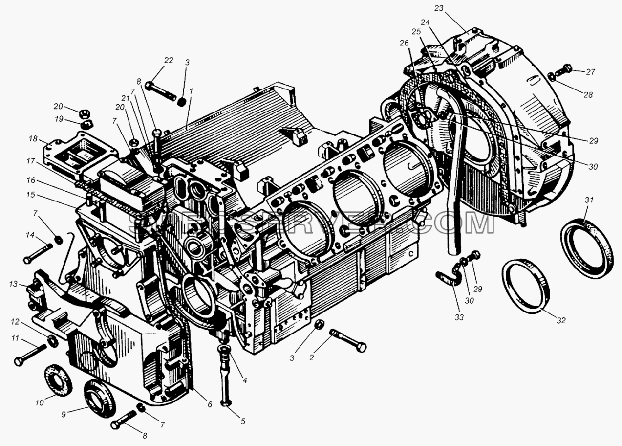 Блок цилиндров для МАЗ-504В (список запасных частей)