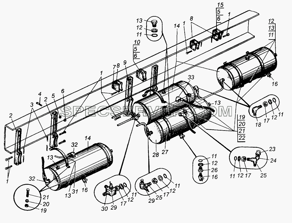 Крепление воздушных баллонов МАЗ-509А для МАЗ-504В (список запасных частей)