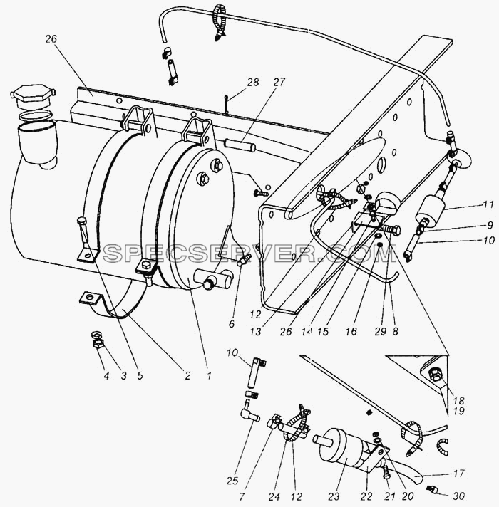 Топливопроводы питания подогревателя. Thermo 90S для МАЗ-437040 (Зубрёнок) (список запасных частей)