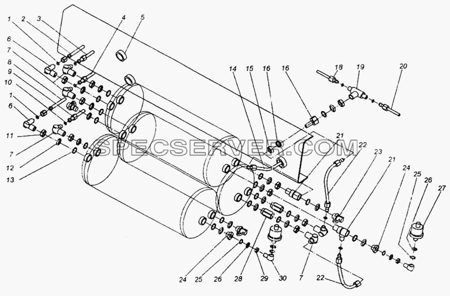 Присоединительная арматура к ресиверам для МАЗ-437040 (Зубрёнок) (список запасных частей)
