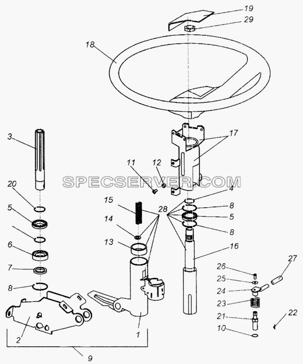 Колонка рулевая с колесом рулевого управления для МАЗ-437040 (Зубрёнок) (список запасных частей)