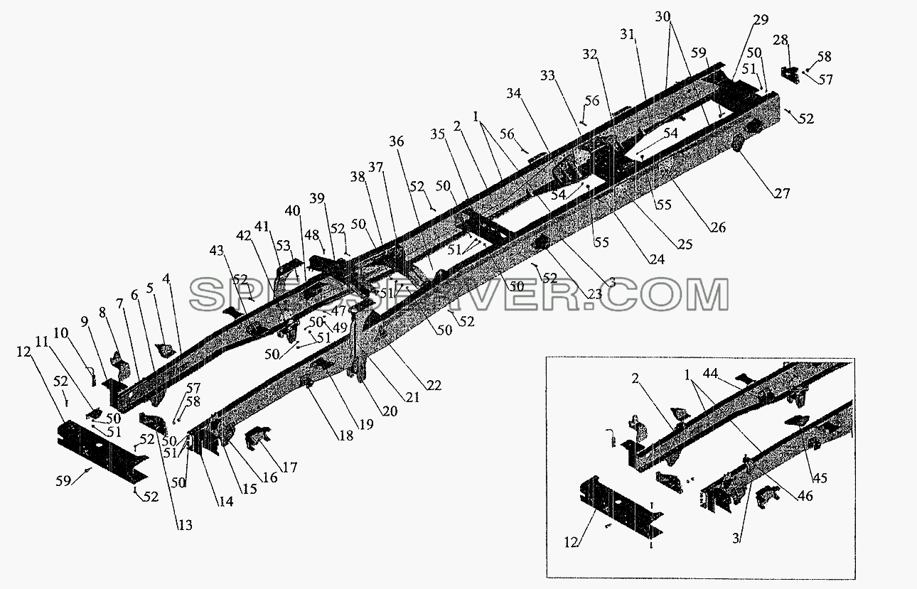 Рама шасси МАЗ-630305,630303 под комплектацию специального оборудования для МАЗ-5337 (2005) (список запасных частей)