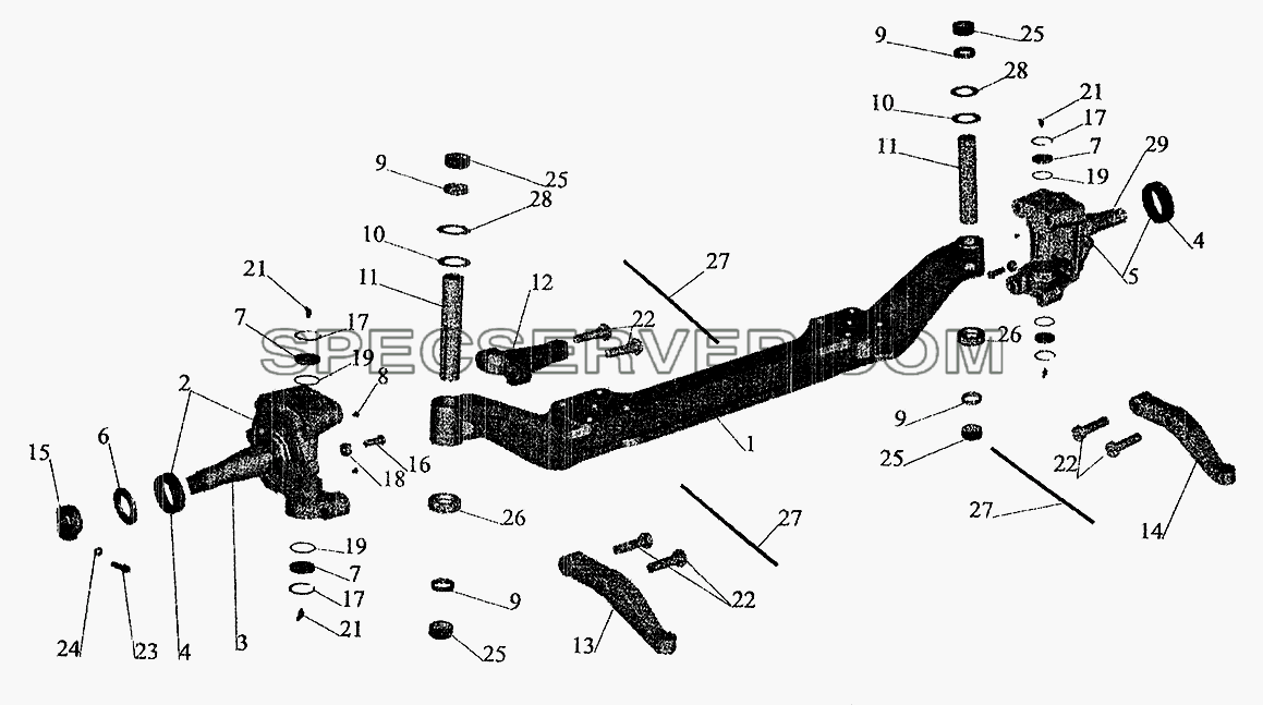 Балка передней оси для МАЗ-5337 (2005) (список запасных частей)