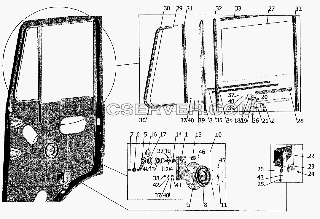 Установка стеклоподъемника и ручки стеклоподъемника для МАЗ-5337 (2005) (список запасных частей)