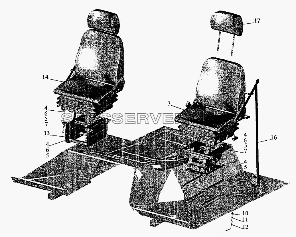 Установка и пневмопитание сидений для МАЗ-5337 (2005) (список запасных частей)