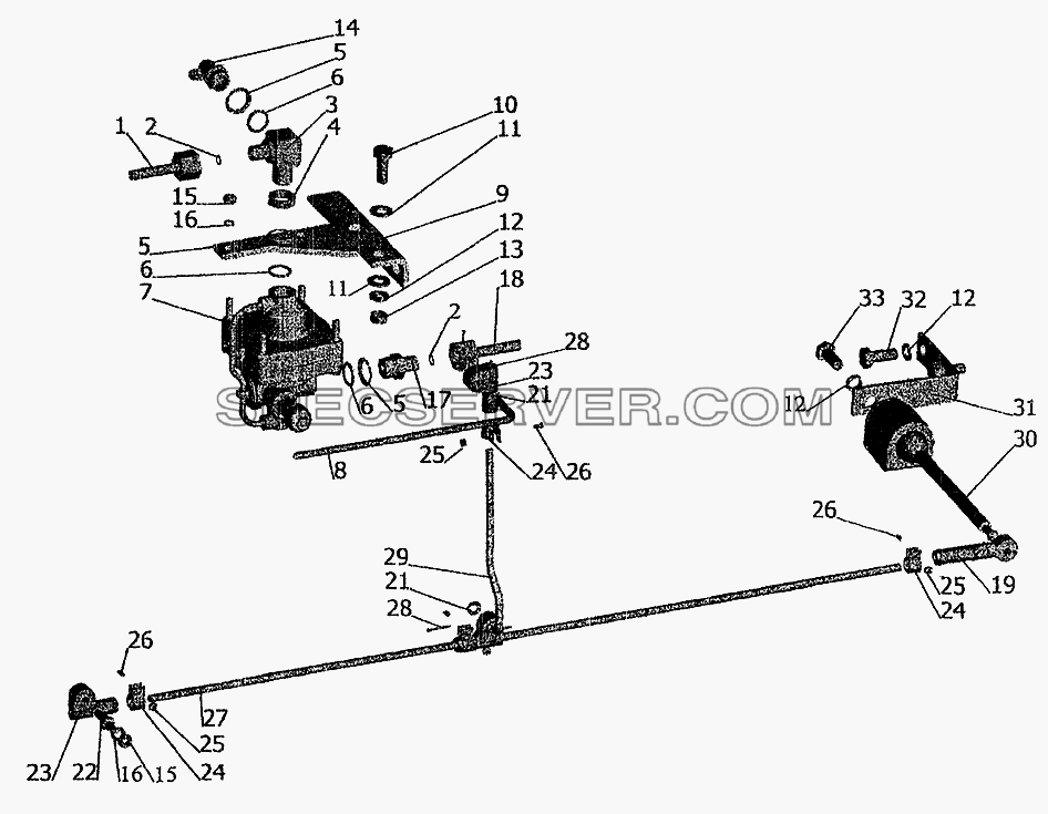 Регулятор тормозных сил с присоединительной арматурой на МАЗ-630308 для МАЗ-5337 (2005) (список запасных частей)