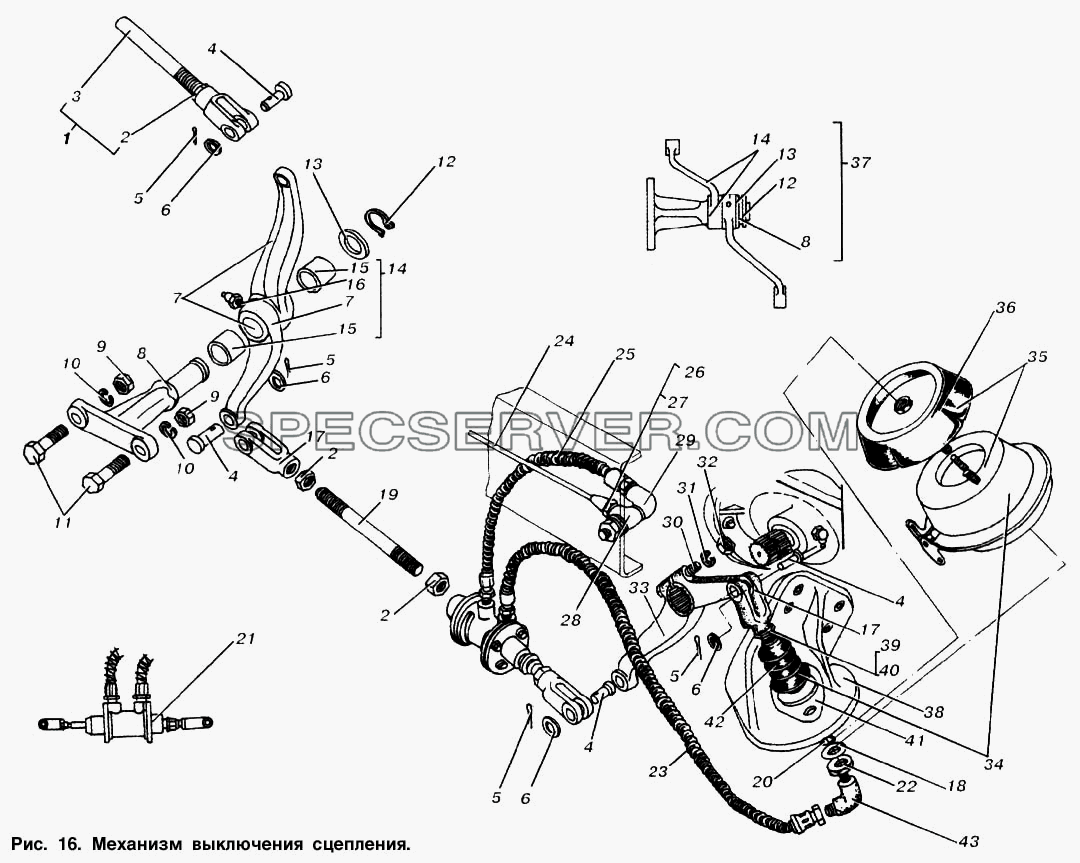 Механизм выключения сцепления для МАЗ-6303 (список запасных частей)