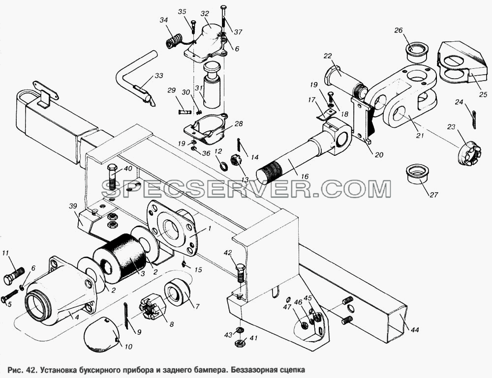 Установка буксирного прибора и заднего бампера. Беззазорная сцепка для МАЗ-6303 (список запасных частей)