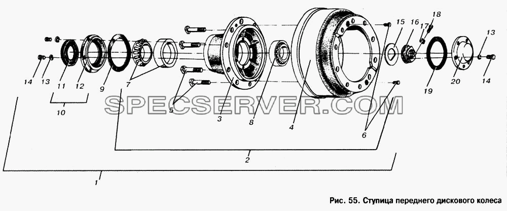 Ступица переднего дискового колеса для МАЗ-6303 (список запасных частей)