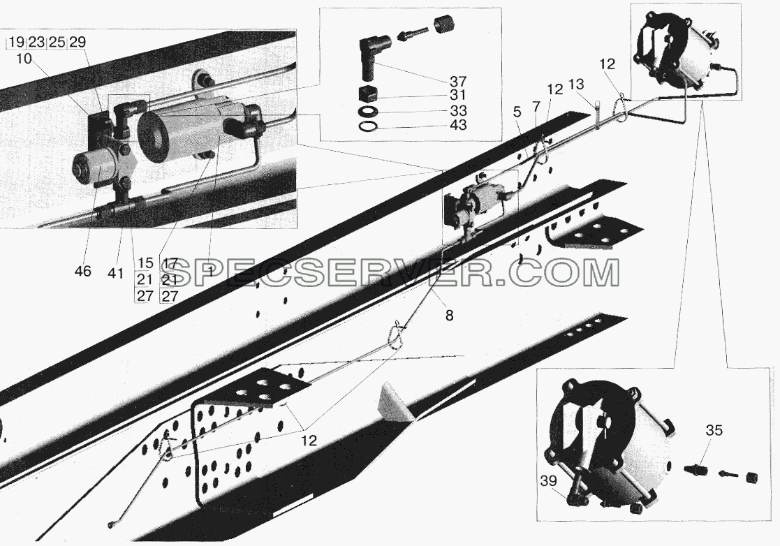 Установка механизмов запора борта МАЗ-5516 для МАЗ-5432 (список запасных частей)