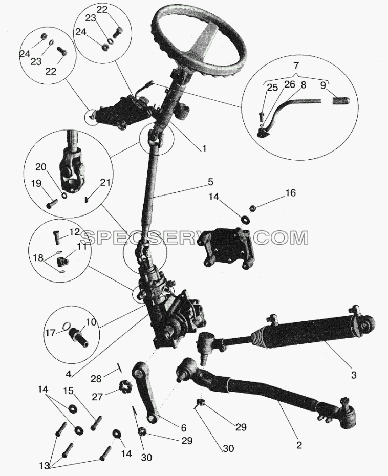 Установка рулевой колонки и рулевого механизма для МАЗ-5432 (список запасных частей)