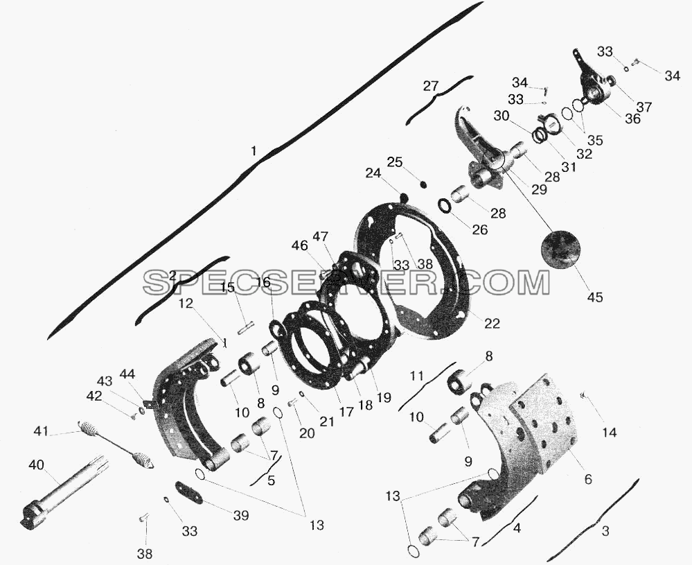 Тормозной механизм передних колес для МАЗ-5432 (список запасных частей)