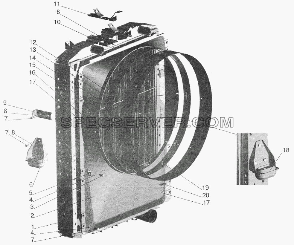 Радиатор с кожухом МАЗ-642208, 543208 для МАЗ-5432 (список запасных частей)