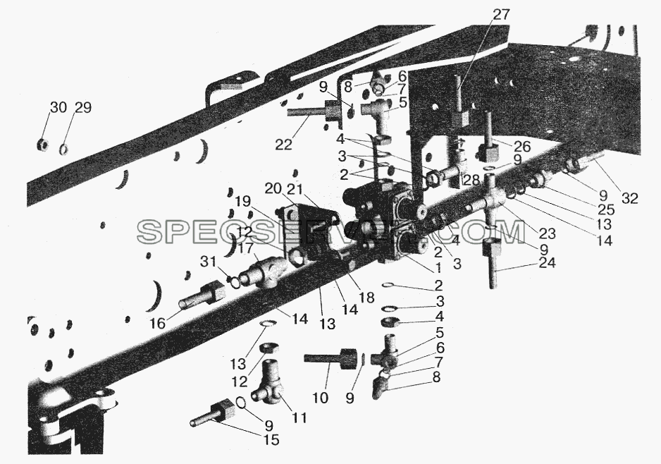 Крепление четырехконтурного клапана МАЗ-642208, 642205 для МАЗ-5432 (список запасных частей)