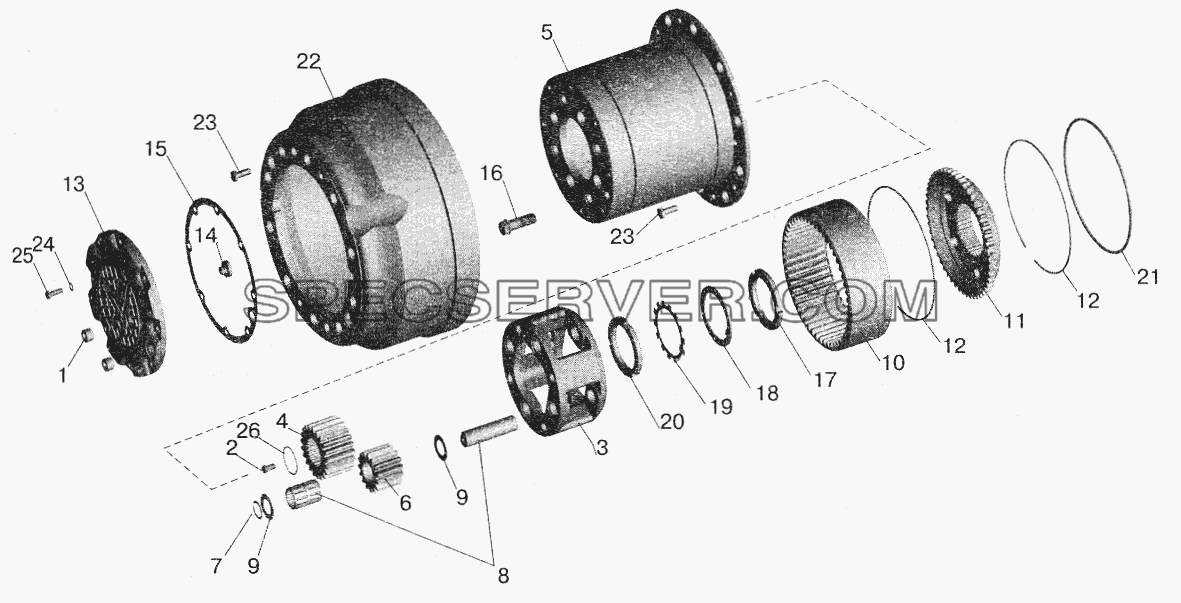 Колесный редуктор для МАЗ-5432 (список запасных частей)