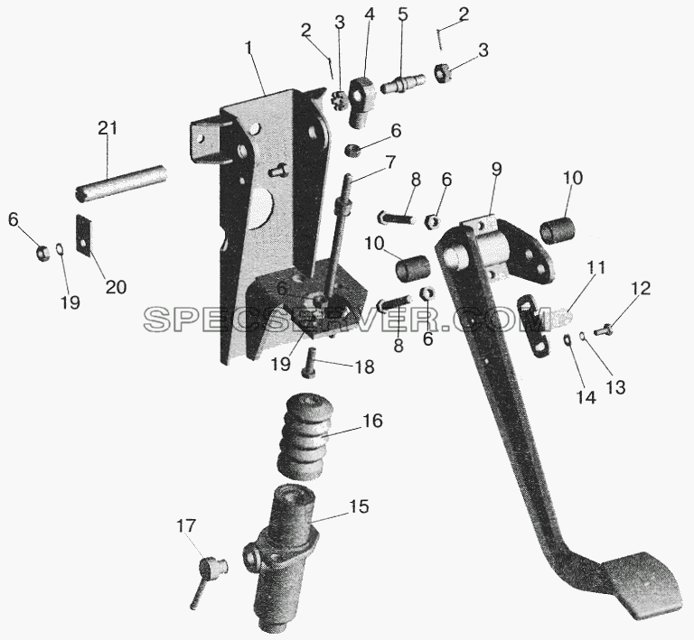 Основание педали для МАЗ-5432 (список запасных частей)
