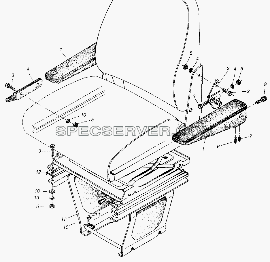 Установка переднего сиденья и поручней для МАЗ-64226 (список запасных частей)