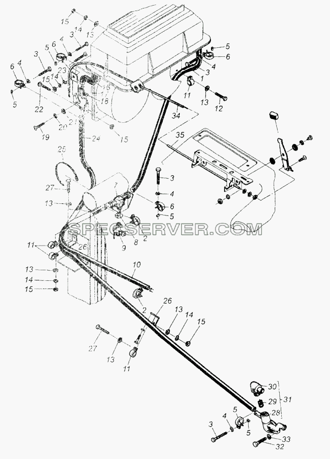 Установка шлангов и крана управления отопителем для МАЗ-64226 (список запасных частей)