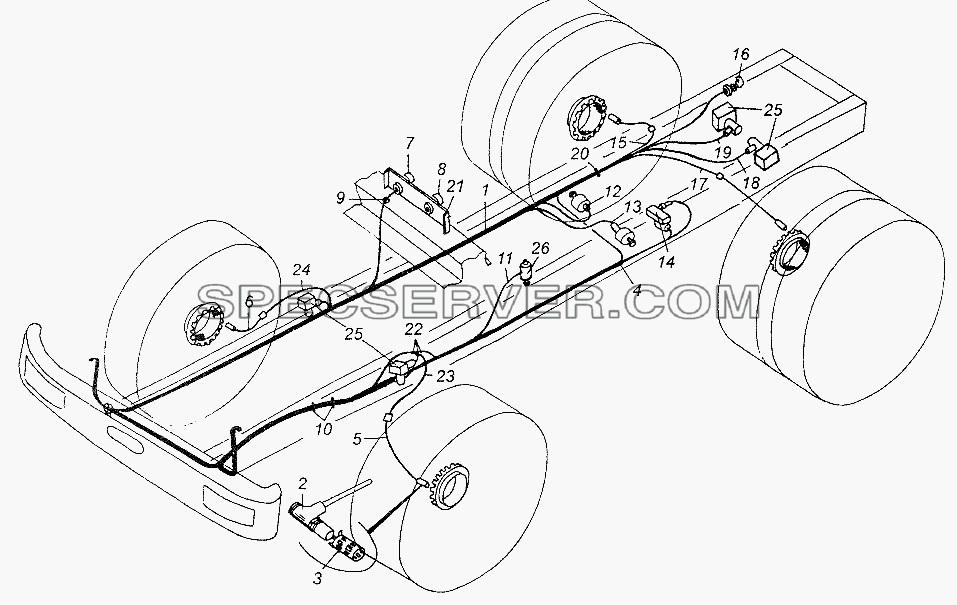 Электрооборудование АБС тормозов и пневмоподвески по шасси МАЗ-54326 для МАЗ-64226 (список запасных частей)