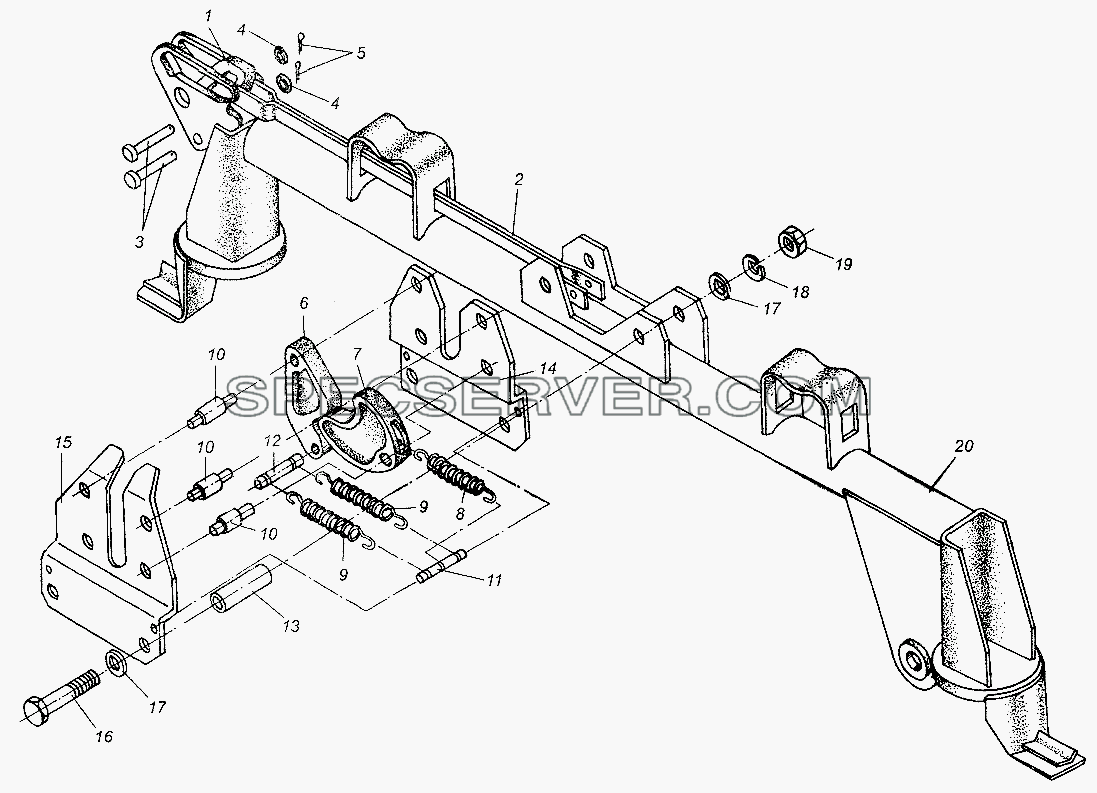 Запорный механизм кабины для МАЗ-64226 (список запасных частей)