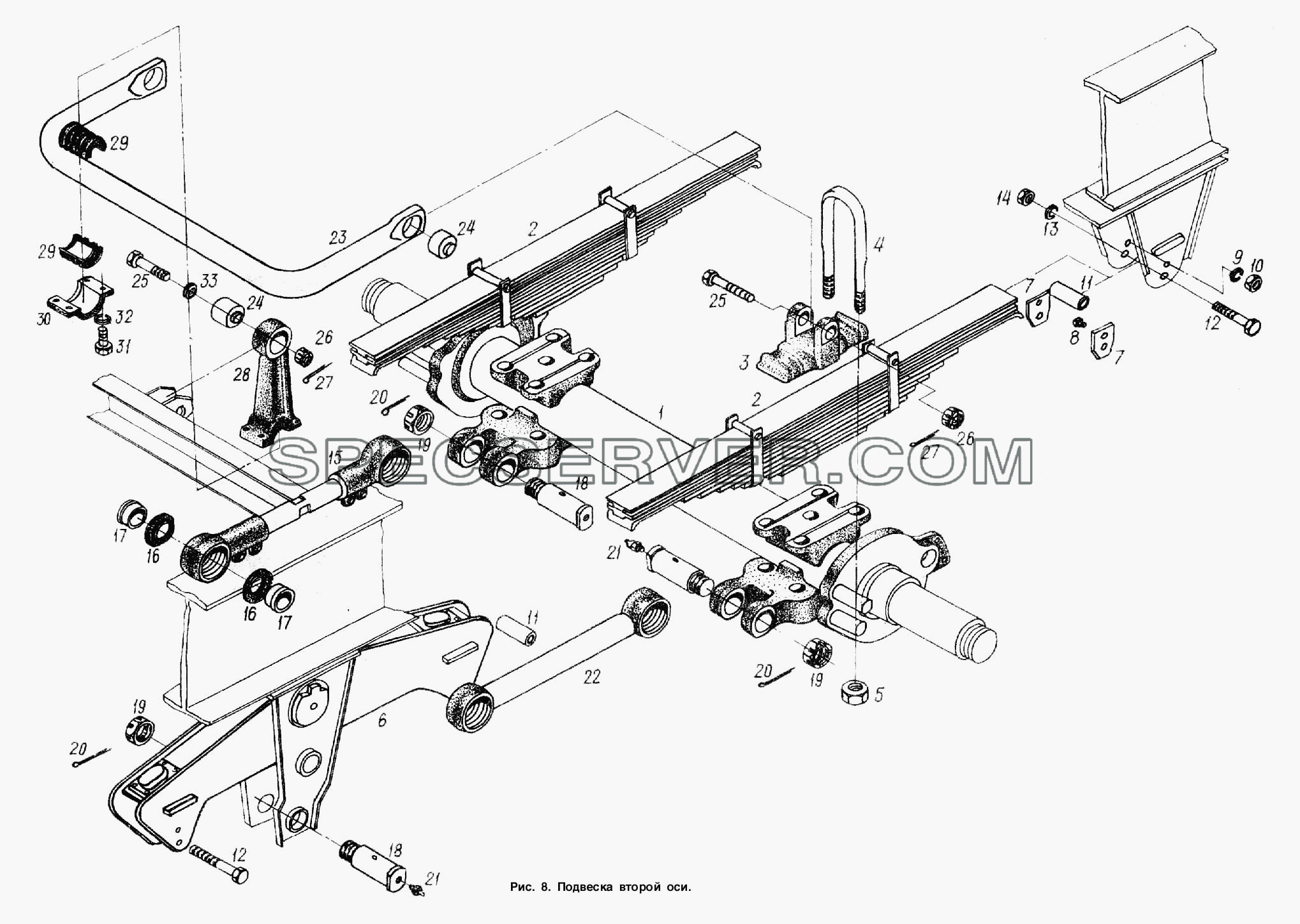 Подвеска. Установка второй оси для МАЗ-93866 (список запасных частей)