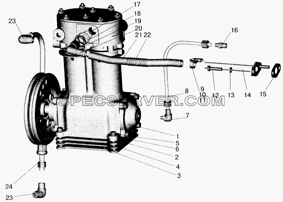 Установка пневмокомпрессора для МАЗ-543202 (список запасных частей)