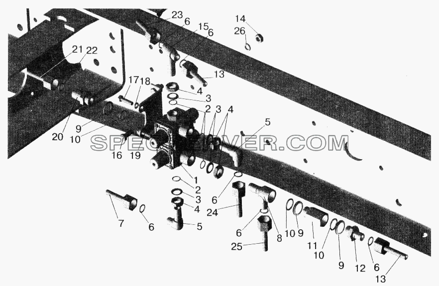 Крепление четырехконтурного клапана МАЗ-555102 для МАЗ-543202 (список запасных частей)