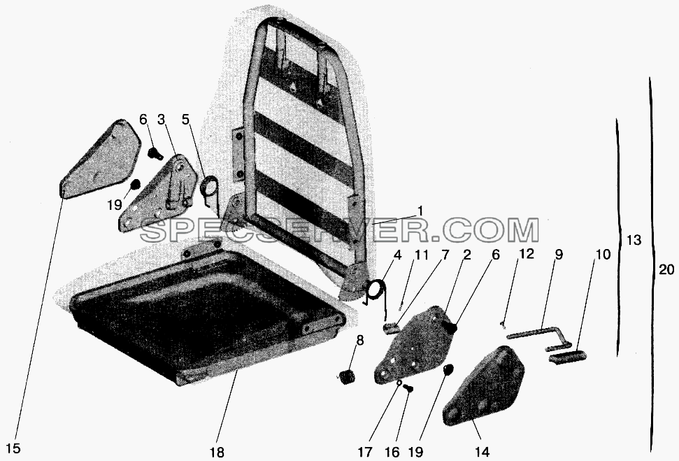 Подушка и спинка сидения для МАЗ-543202 (список запасных частей)