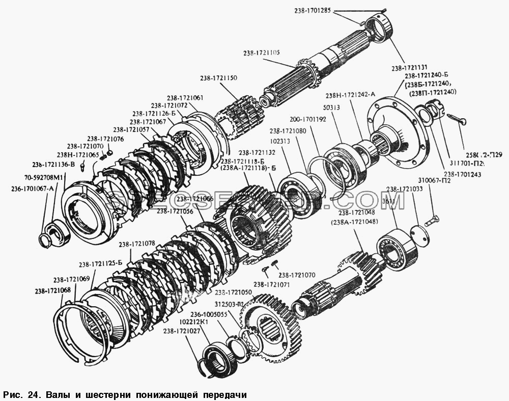 Валы и шестерни понижающей передачи для МАЗ-54328 (список запасных частей)