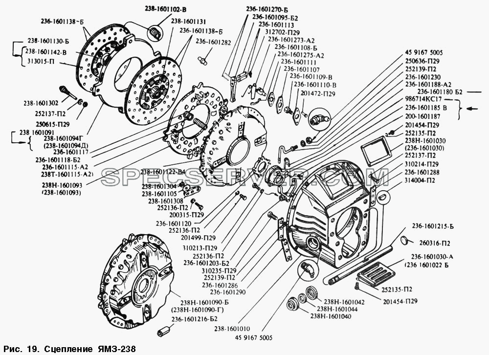 Сцепление ЯМЗ-238 для МАЗ-54328 (список запасных частей)
