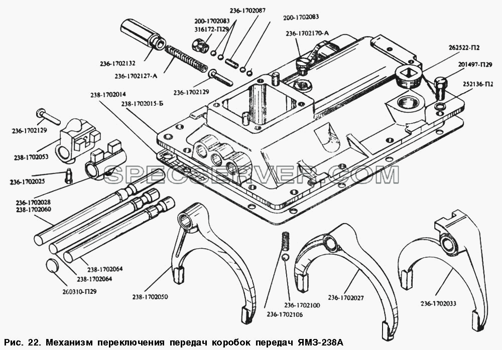 Механизм переключения передач коробок передач ЯМЗ-238А для МАЗ-54328 (список запасных частей)