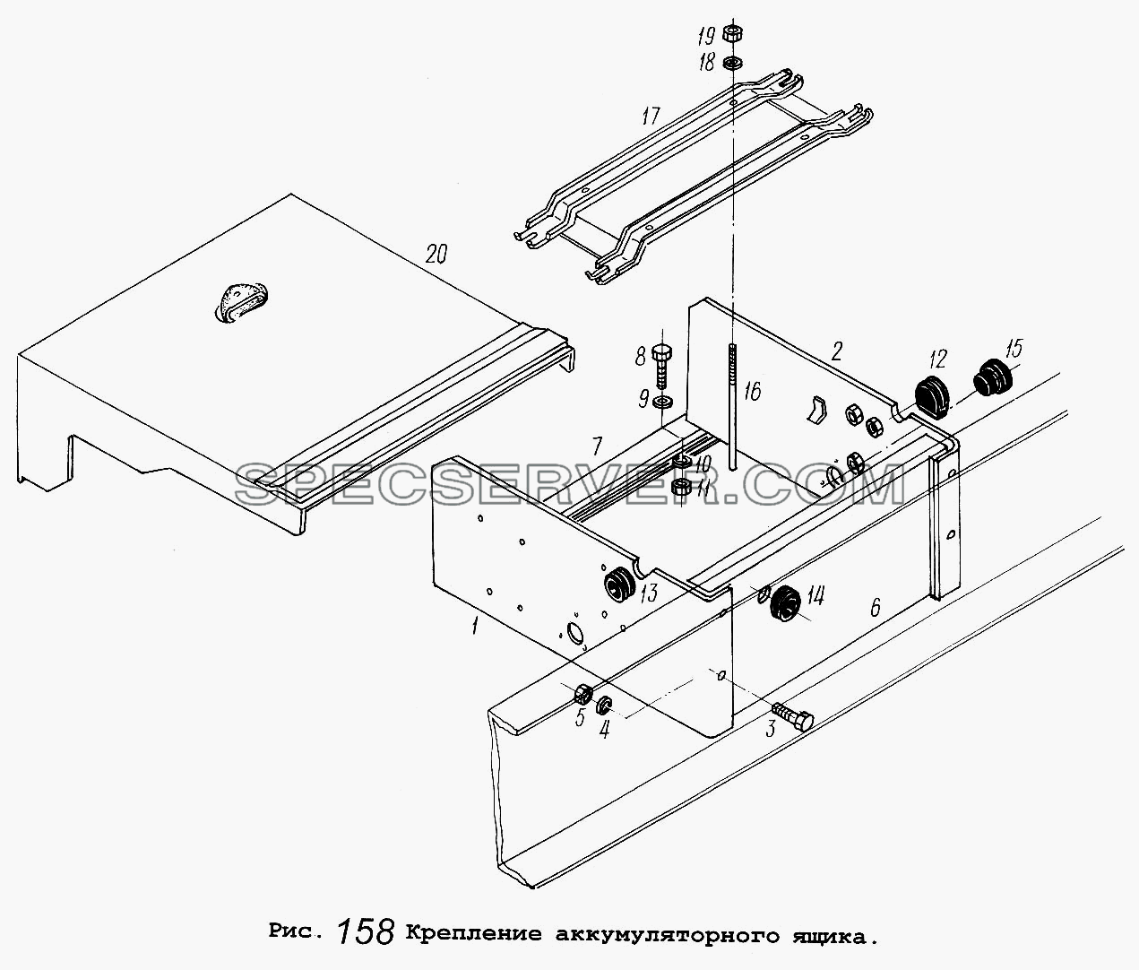 Крепление аккумуляторного ящика для МАЗ-54323 (список запасных частей)
