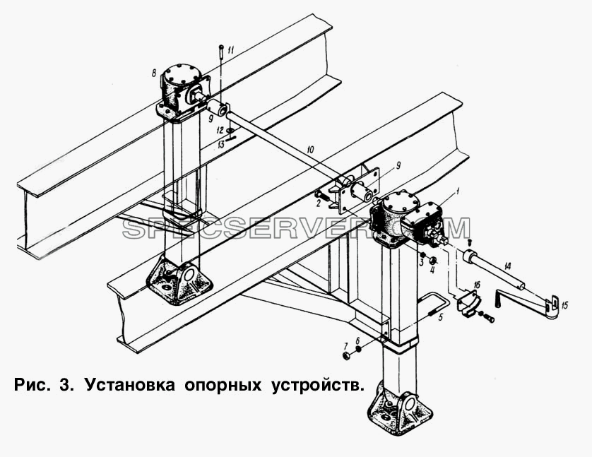 Установка опорных устройств для МАЗ-93892 (список запасных частей)