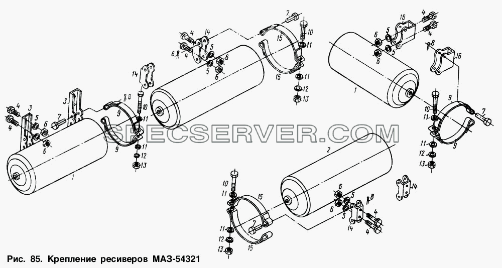 Крепление ресиверов МАЗ-54321 для МАЗ-64221 (список запасных частей)