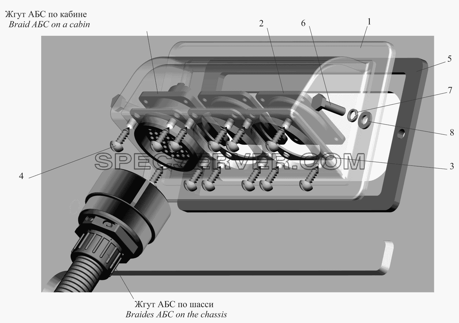 Ввод жгута АБС по шасси в кабину для МАЗ-437130 (Зубрёнок) (список запасных частей)