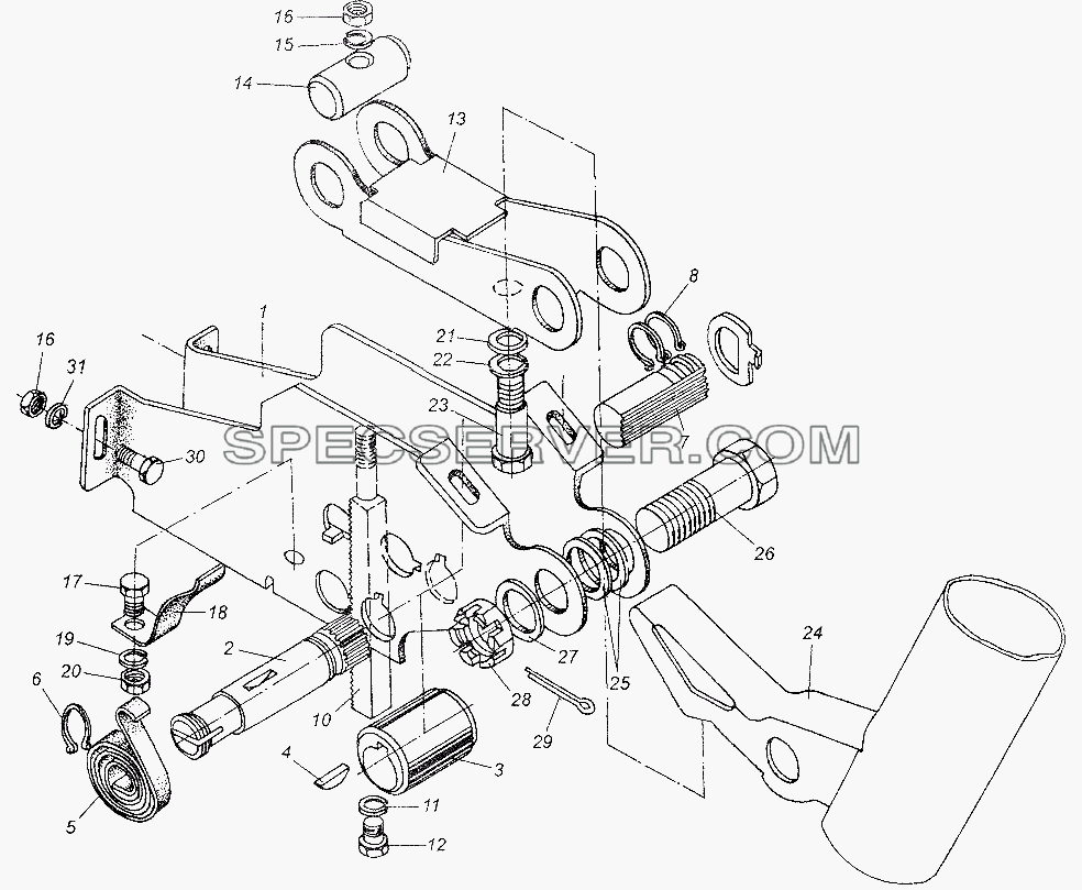 Механизм регулировочный рулевой колонки для МАЗ-54326 (список запасных частей)